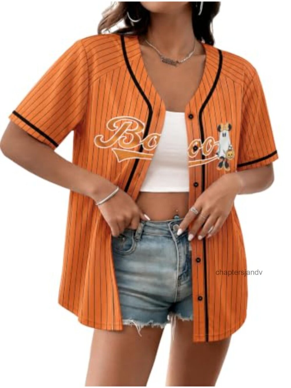 Halloween Baseball Jersey Women BOO Ghost Print Button Down Shirt
